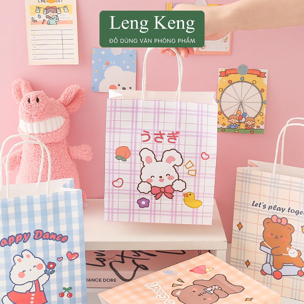 Túi mini kraft giấy quai xách văn phòng phẩm Leng Keng đựng quà tặng