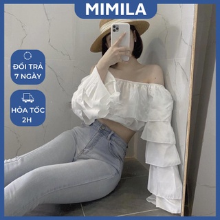 Áo croptop tay xoè mimila áo tiểu thư thiết kế sang chảnh phối tay xoè siêu xinh - ma060
