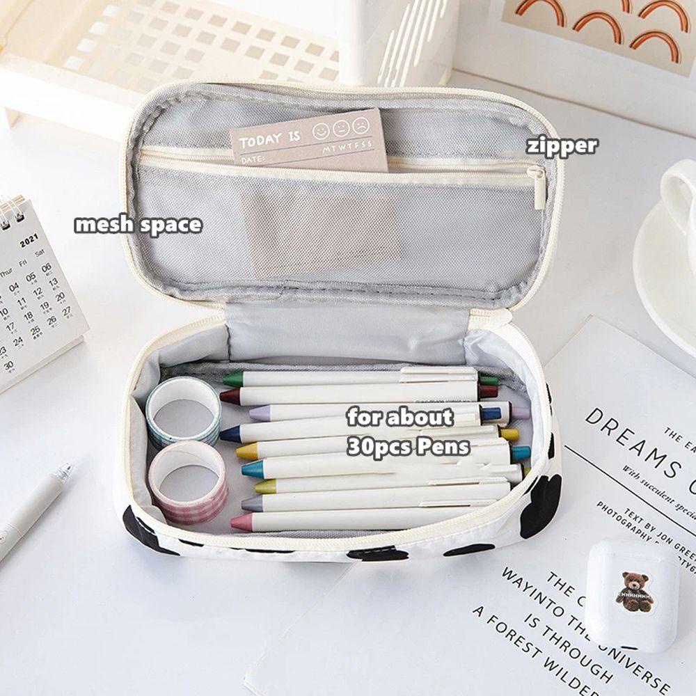 Túi Đựng Bút Bằng Vải Canvas Phối Lưới Họa Tiết Hoạt Hình Dễ Thương