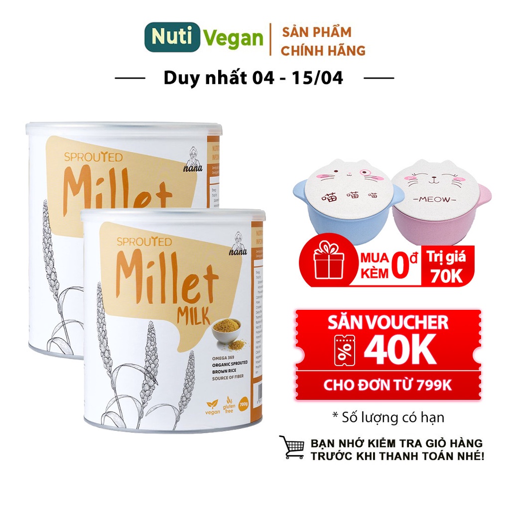 Sữa Hạt Hữu Cơ Millet Nhập Khẩu Malaysia - Hộp 700g Vị Gạo - Sữa Dinh Dưỡng Cho Người Lớn - nutivegan