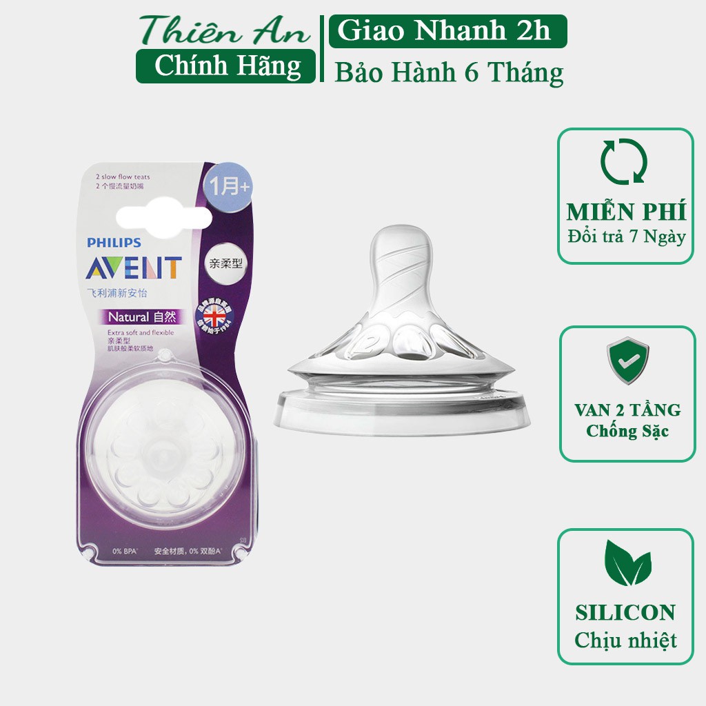 Núm ti silicone Philips Avent Natural cho bé, núm ty Avent cổ rộng [ĐỦ SỐ 0 - 5]