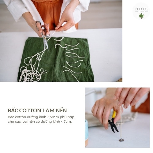 Bấc Cotton Nhúng Sáp (Kèm đế sắt cố định) làm nến an toàn