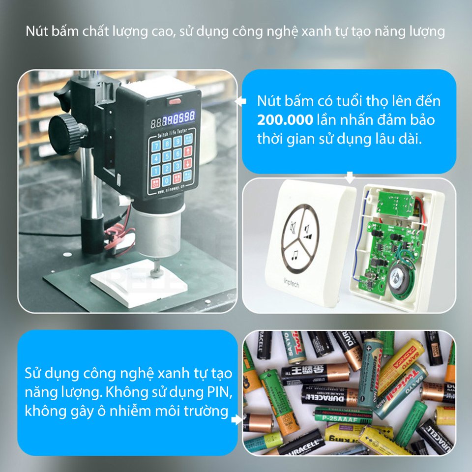 Chuông Cửa Không Dây Không Pin Chống Nước Báo Khách Thông Minh