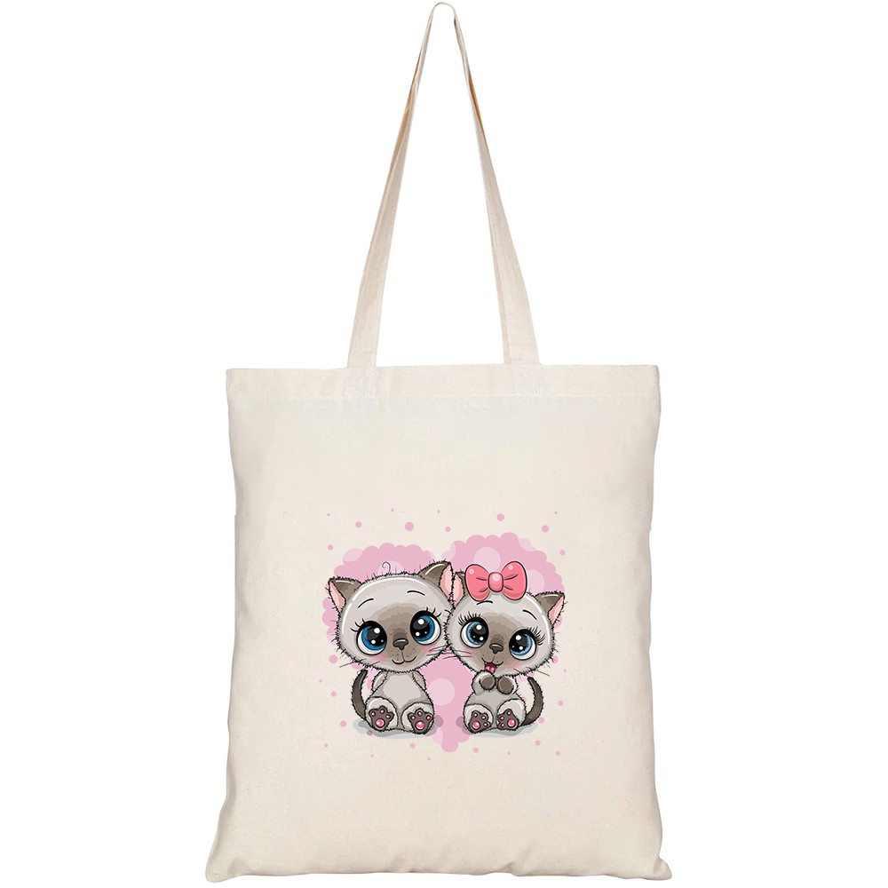 Túi vải tote canvas HTFashion in hình two cute cartoon kittens on HT371