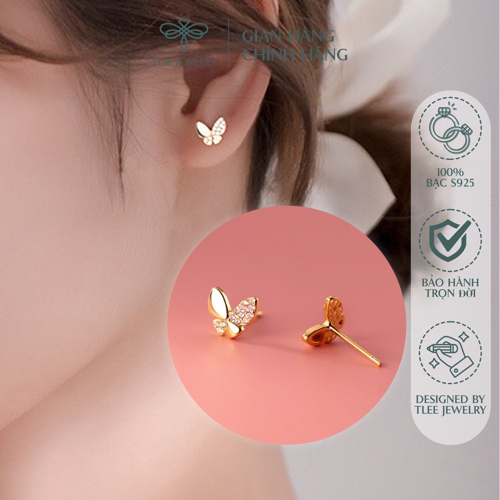 Khuyên tai bạc nữ TLEE hồ điệp nhỏ nạm đá xinh xắn NCJ B0184