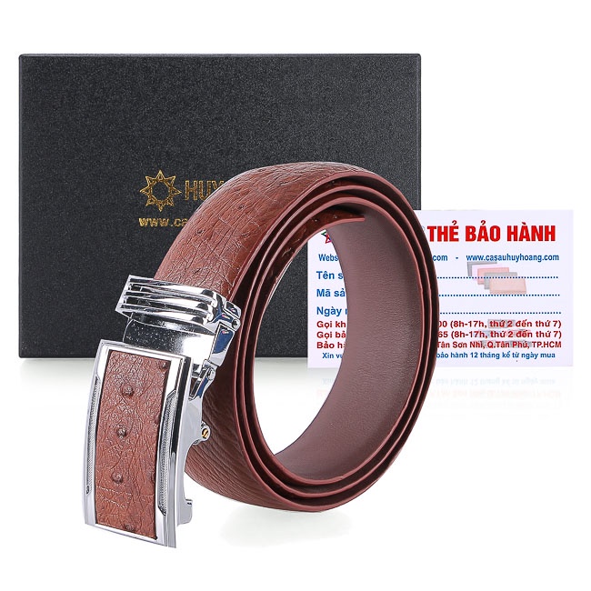 Thắt lưng nam da đà điểu Huy Hoàng da hột 3,5P màu đen, nâu đất, vàng bò, nâu đỏ HP4443-44-45-46