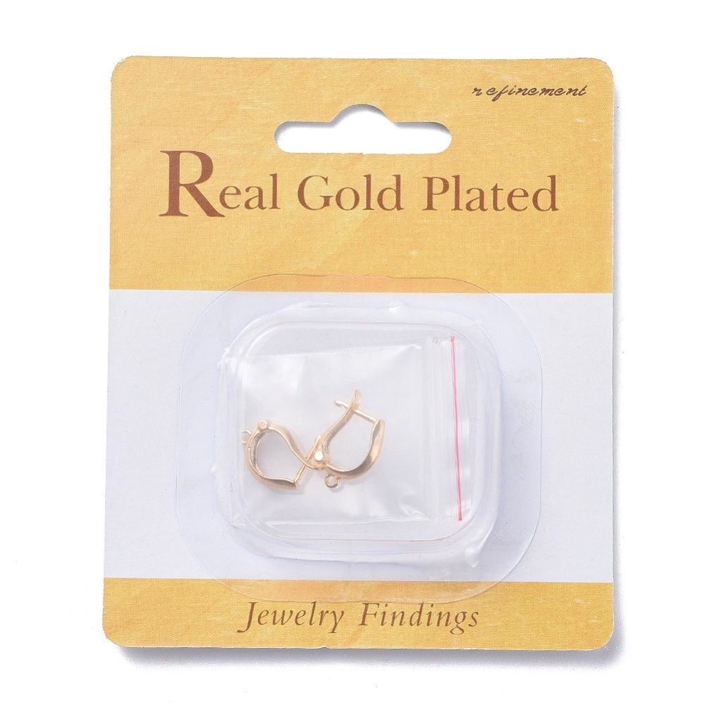 Set 10 phụ kiện khuyên tai dạng xỏ đồng thau với vòng gắn và chốt thép mạ vàng không niken 8x10x1mm lỗ 1.5mm chốt 0.8mm