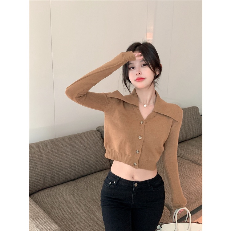 ZHELIHANGFEI Áo Khoác Cardigan Dệt Kim Cổ Tim Xinh Xắn Cho Nữ