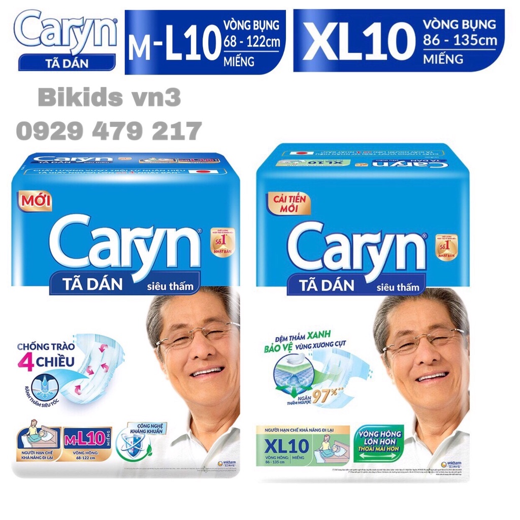 Bỉm/tã dán người già Caryn size M/L 10 miếng (có bán lẻ theo miếng)