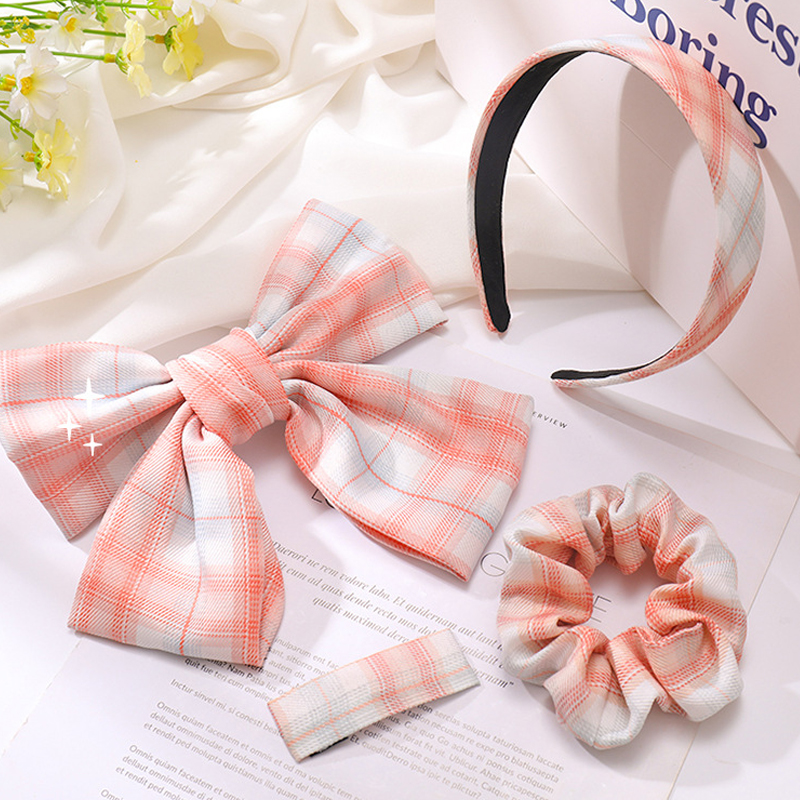 Set 4 Phụ Kiện Tóc Sọc Caro Xinh Xắn Dành Cho Nữ