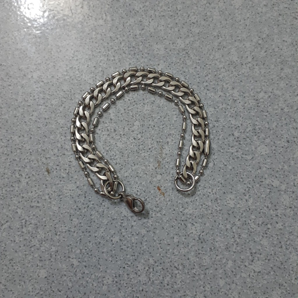 lắc tay inox cao cấp 3 tầng kiểu lặc 7mm kết hợp trúc bi siêu đẹp, không đen, chuẩn thời trang