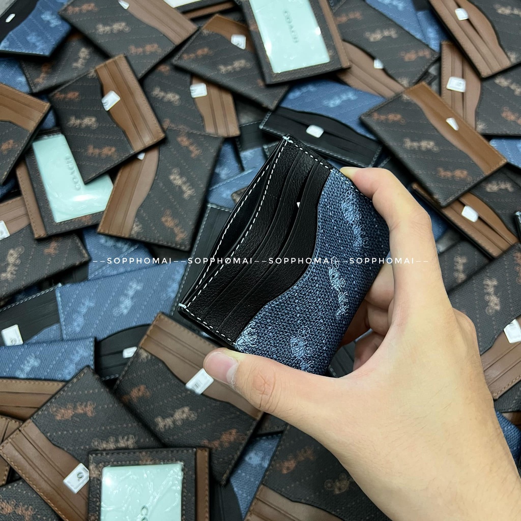 Ví đựng thẻ Coach monogram xanh