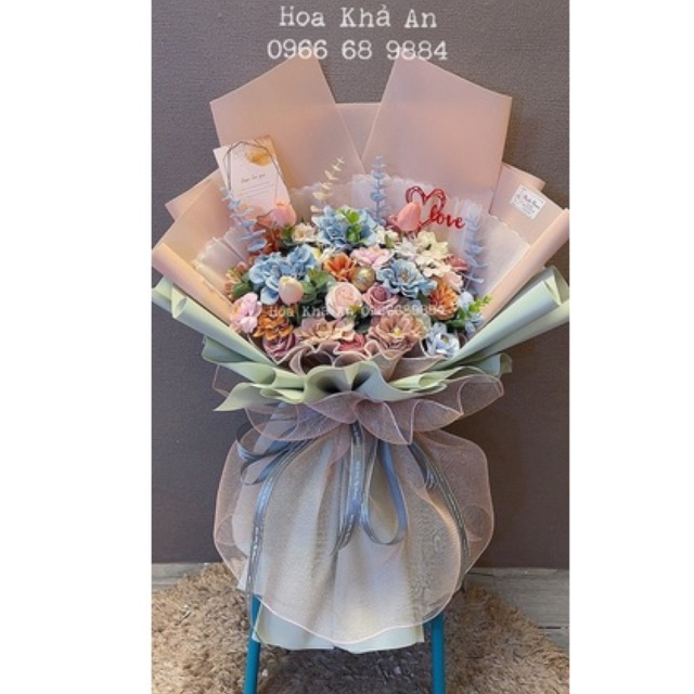 Bó hoa sáp mix lụa cao cấp. Thiết kế nhà Khả An. Ship hoả tốc nội thành