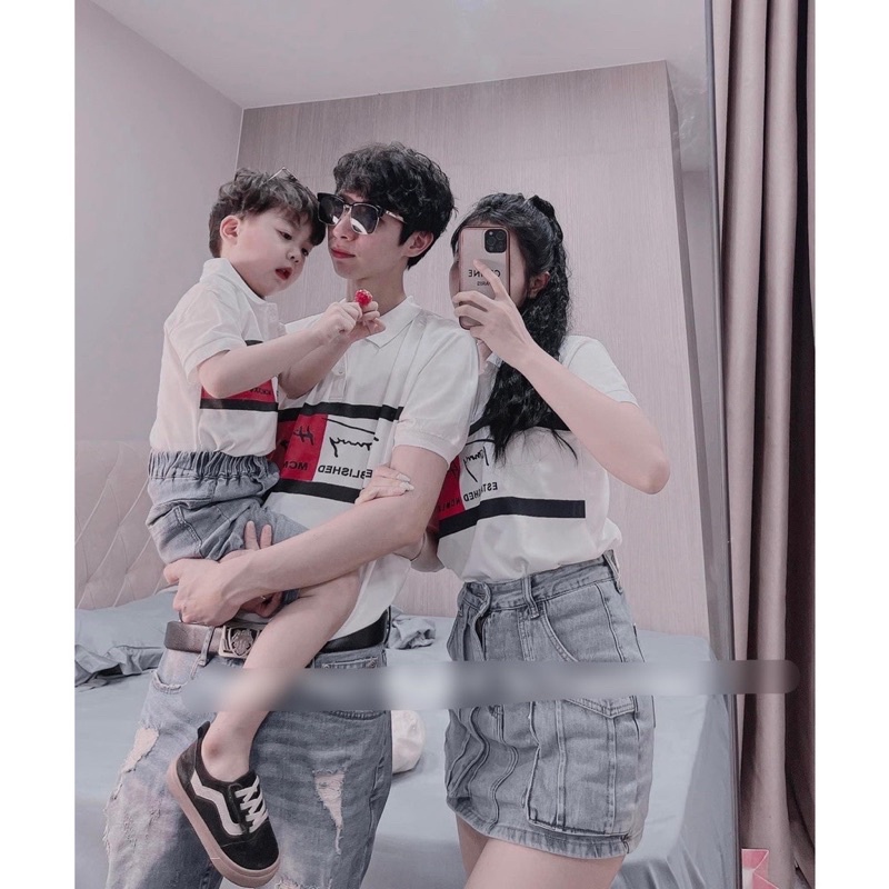 Áo Polo Gia Đình T.O.M Phối Màu Trắng Đỏ Chất Liệu Thun Cotton Thoáng Mát( Hàng Sẵn)