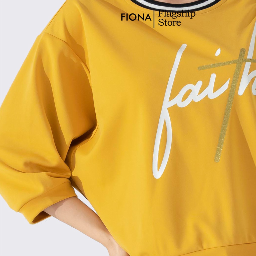 Áo thun nữ dáng rộng Fiona, Áo thun dài tay in chữ kim tuyến, áo thu đông nữ đẹp F520681