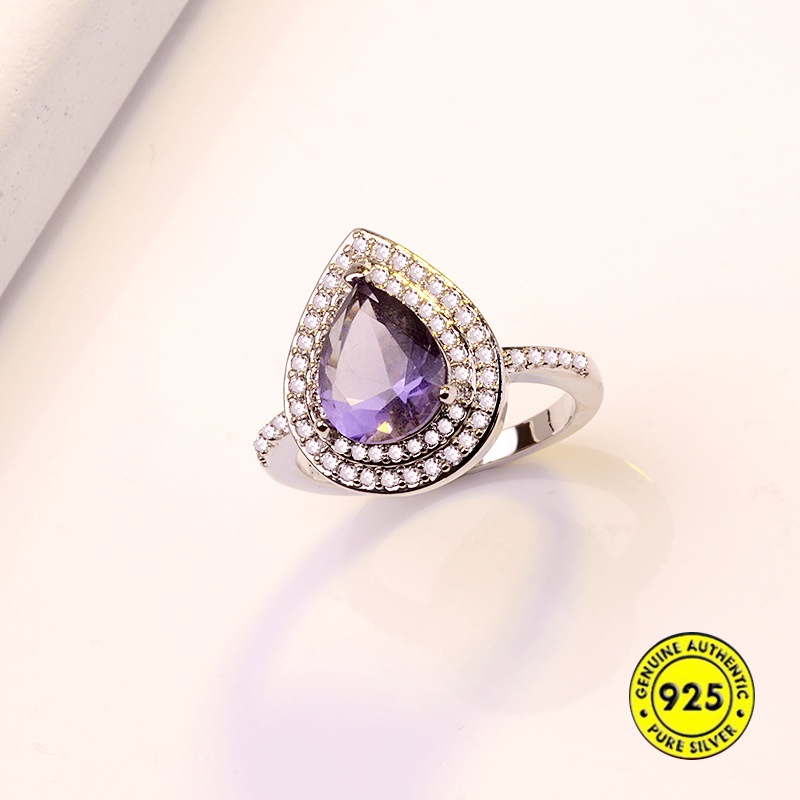 (MỚI) Nhẫn đính đá Topaz hình giọt nước màu xanh biển