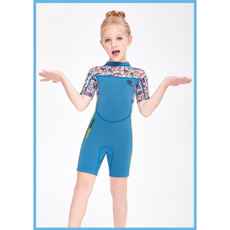 Bộ đồ bơi bé gái giữ nhiệt DIVE &amp; SAIL cao su non dày 2.5mm phối sắc màu tươi tắn M150658K