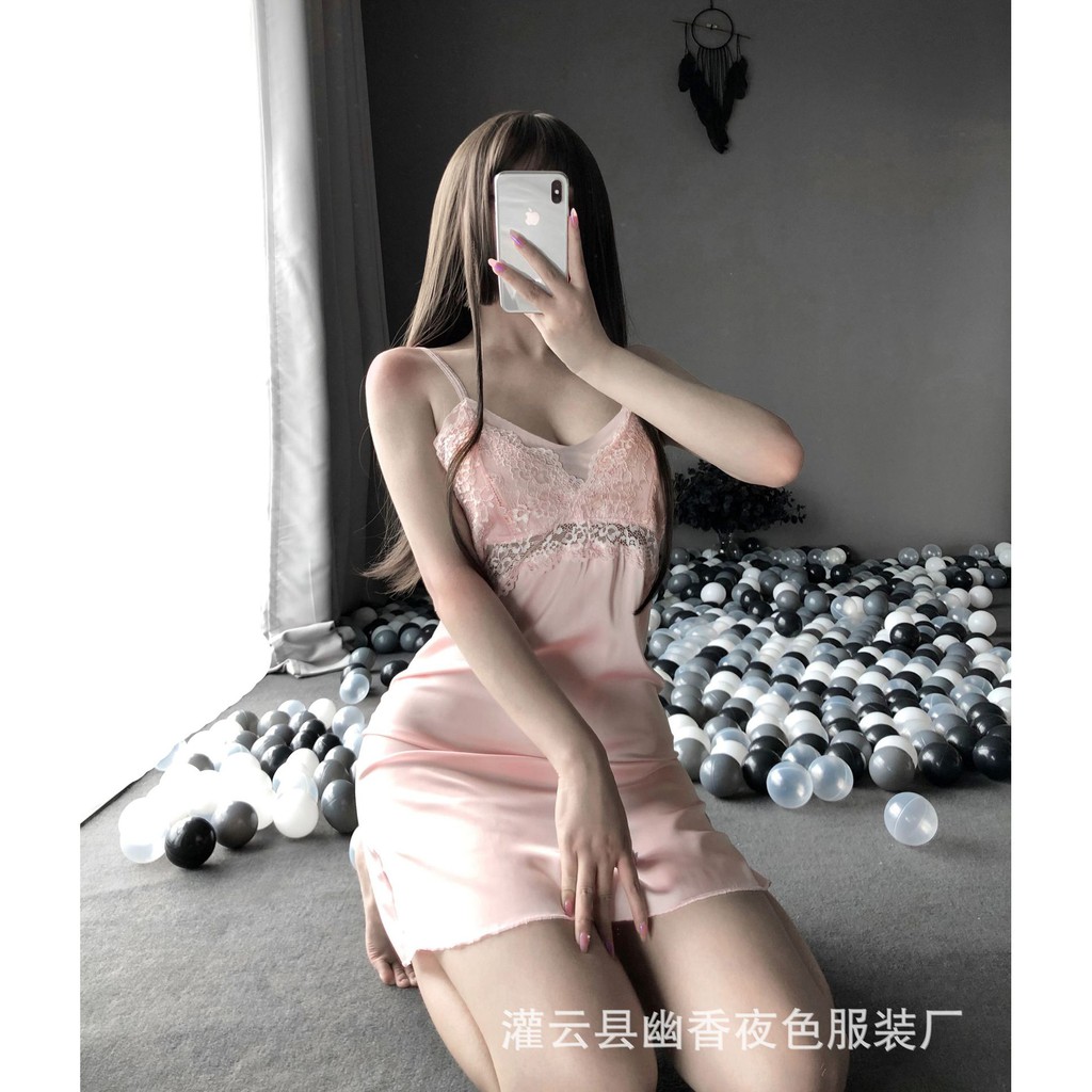 Váy ngủ hai dây lụa satin sexy cao cấp Đầm mặc nhà gợi cảm quyến rũ Mã 2