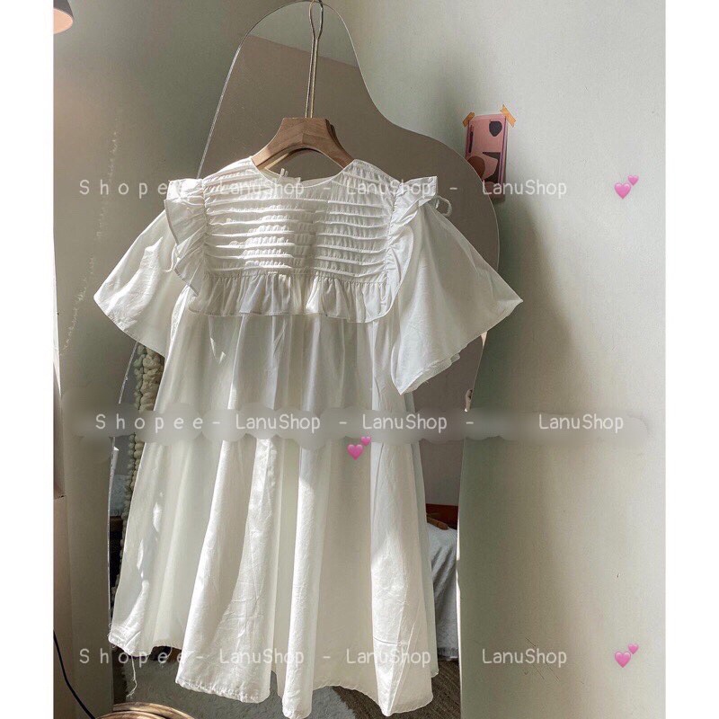 Áo váy xếp li bèo vai ngực xinh xắn Chất thô mát Lanushop