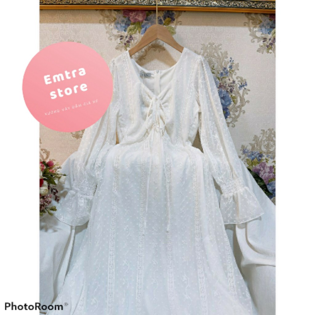 Đầm xoè Midi Ren thêu nổi tay bo tuyệt đẹp HÀNG CAO CẤP tại Xưởng may thời trangEmtra store - Đ31
