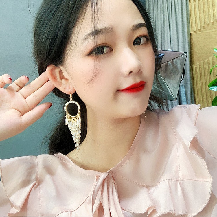 Đôi Khuyên Tai Dài Tua Rua Đính Đá Thời Trang Cho Nữ