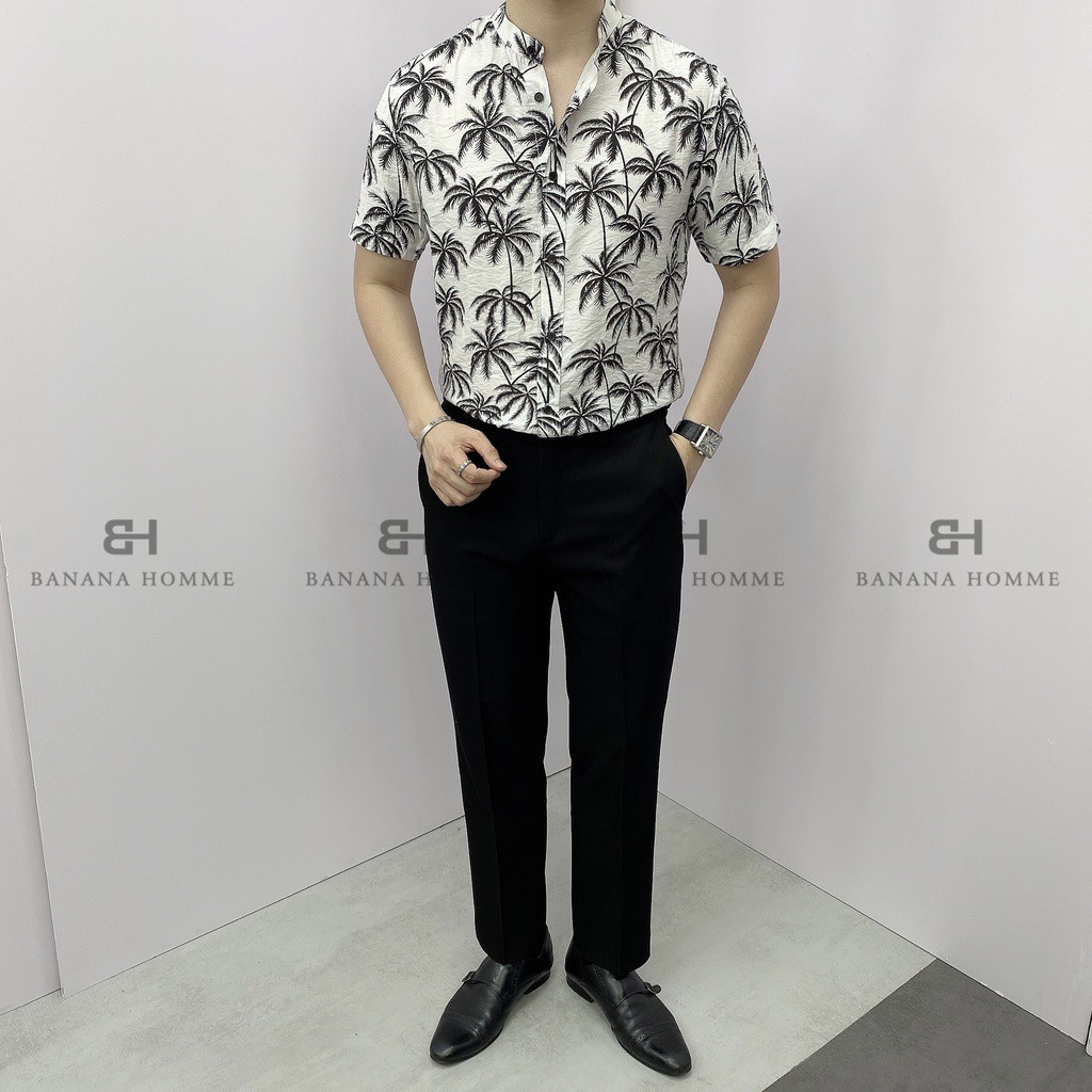 Áo Sơ Mi Nam Hoạ Tiết Palm Cổ tàu Cộc Tay BANANA HOMME Chất vải Linen thoáng mát, ít nhăn Cao Cấp, Trẻ Trung 2021 | BigBuy360 - bigbuy360.vn