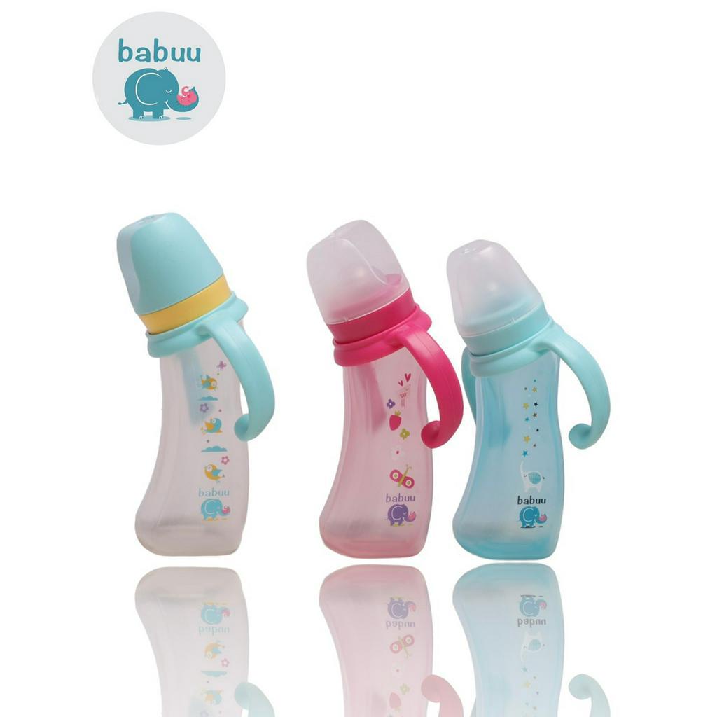 BÌNH SỮA NHỰA PES CỔ NGHIÊNG CHỐNG ĐẦY HƠI BABUU BABY KÈM TAY CẦM 90L/180ML  NHẬT BẢN