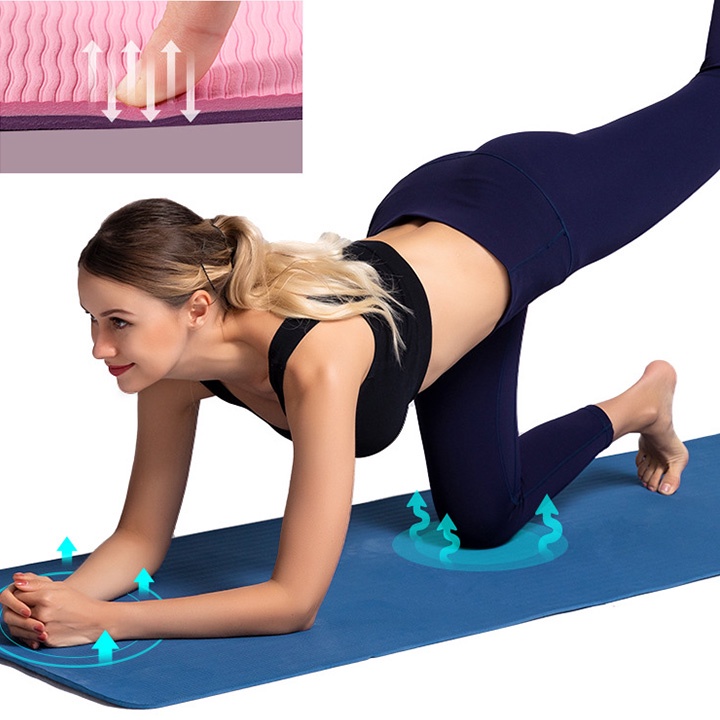 Thảm Tập Yoga Gym 2 Lớp TPE Chống Trơn Trượt 6mm-8mm tập tại nhà