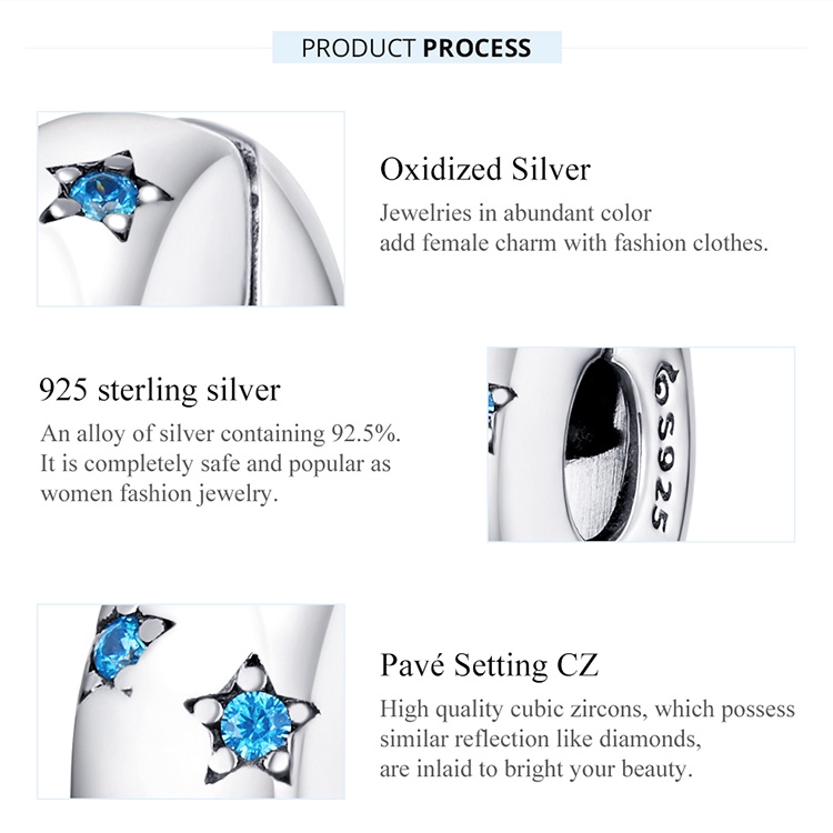 Hạt xỏ trang sức BAMOER BSC253 bạc 925 trang trí sao biển đính đá xanh dương làm vòng đeo tay