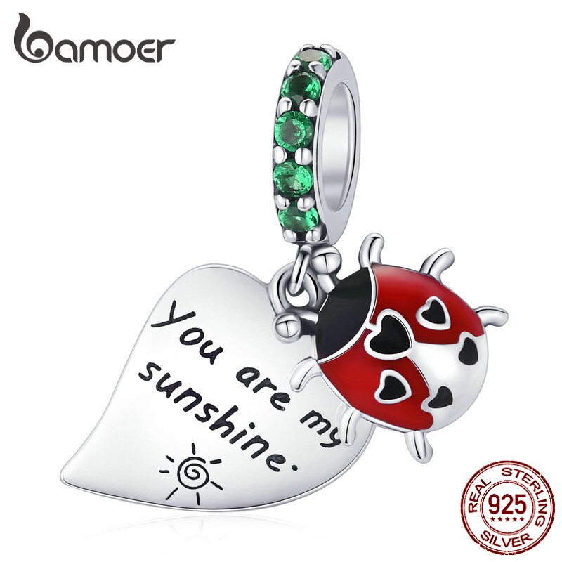 Hạt Charm Bamoer BSC492 Bạc Sterling 925 Hình Bọ Rùa Và Lá Chữ You Are My Sunshine Làm Vòng Tay/Vòng Cổ DIY
