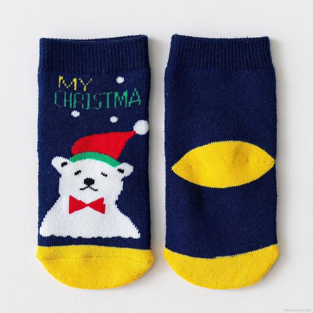 Set 5 đôi vớ cotton mềm giữ ấm họa tiết giáng sinh cho bé từ 1-8 tuổi