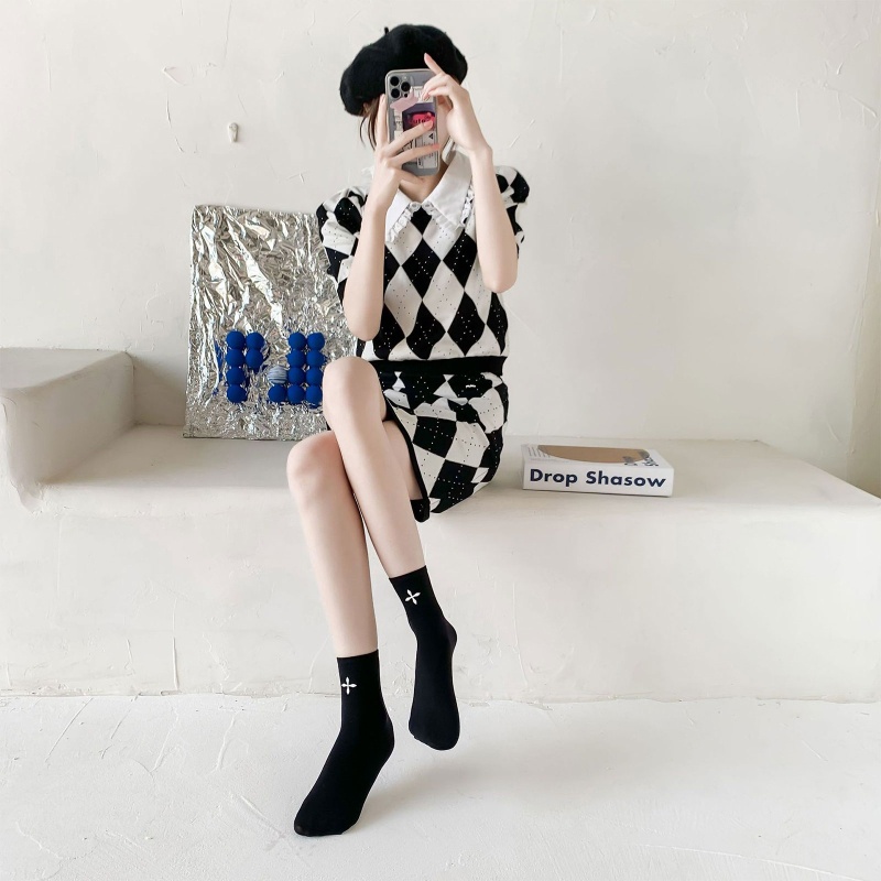 1 Đôi Vớ Ống Chân Đan Chéo Thêu Hoa Thoáng Khí Giữ Ấm Kiểu Nhật Bản Xixi