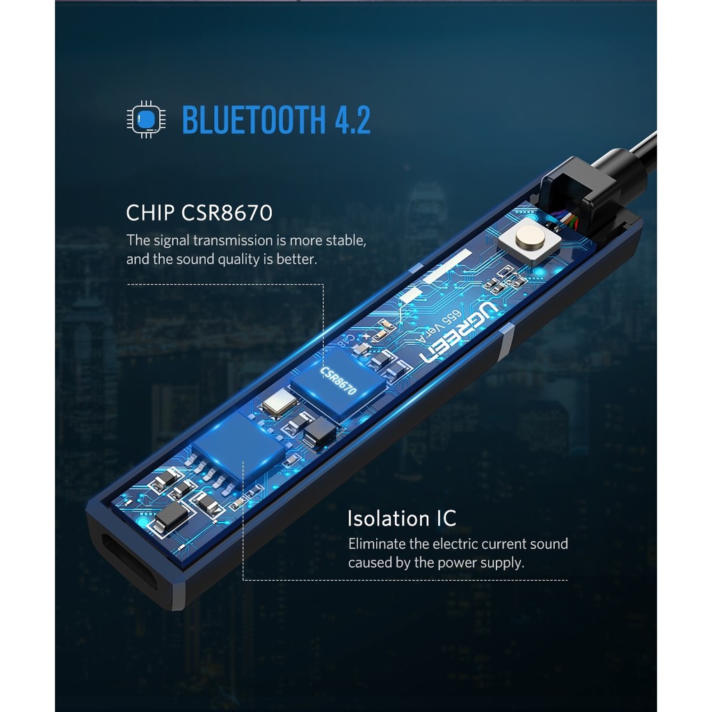 Thiết bị phát bluetooth 5.0 , hỗ Trợ aptX Cho TiVi/Laptop/PC , hàng cao cấp UGREEN 50213