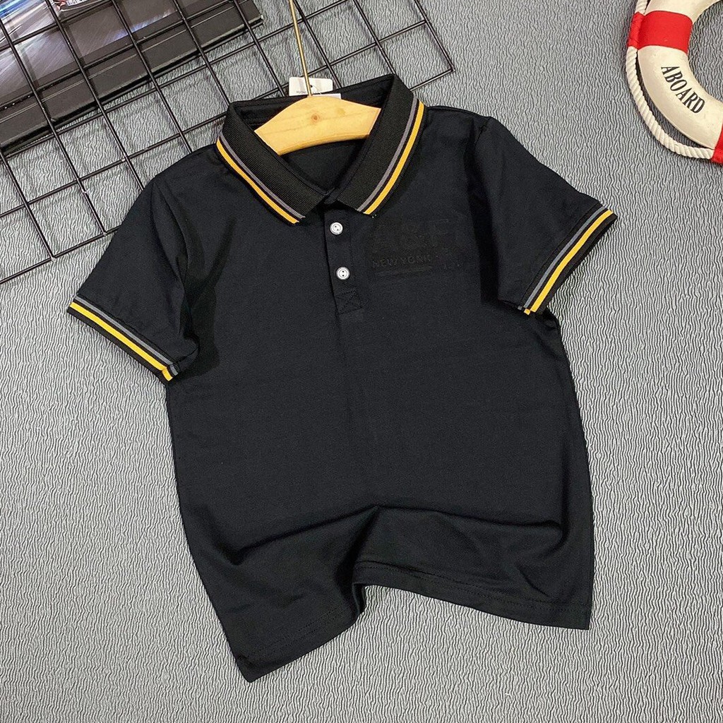 Áo thun bé trai cotton cổ polo- màu đen