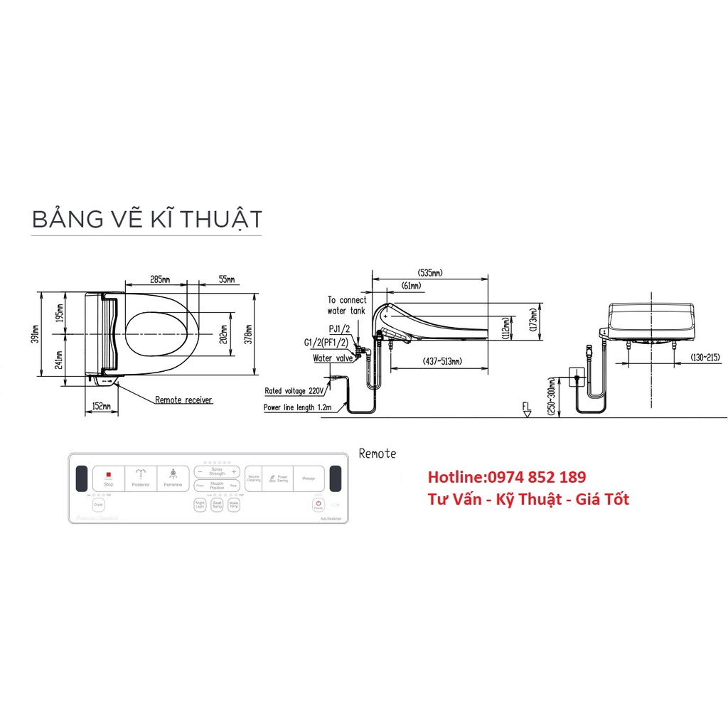 Nắp Bàn Cầu American Standar Pristine WP-7SL1 - Nắp Phun Rửa Điện Tử Thông Minh - Hàng Chính Hãng - Bảo Hành 12 Tháng