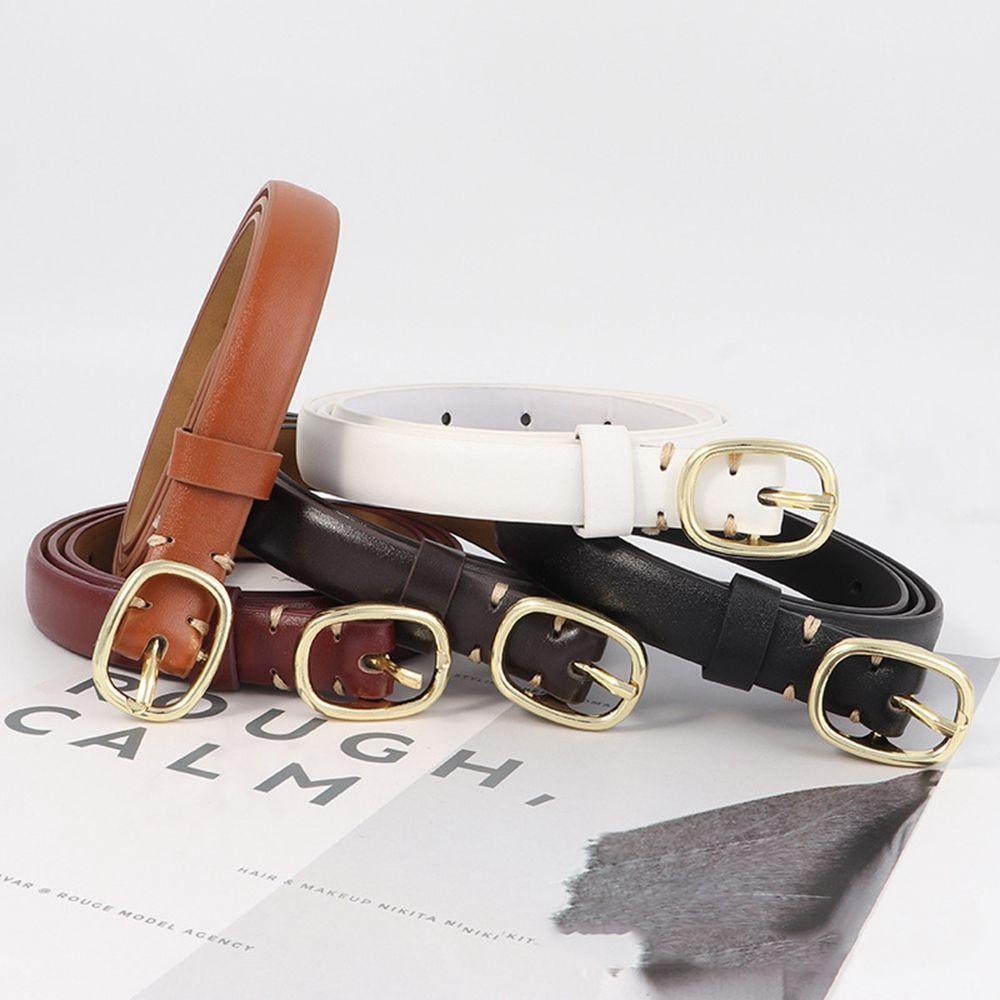 Thắt Lưng Da PU Khóa Oval Kim Loại Phong Cách Vintage Thời Trang Cho Nữ