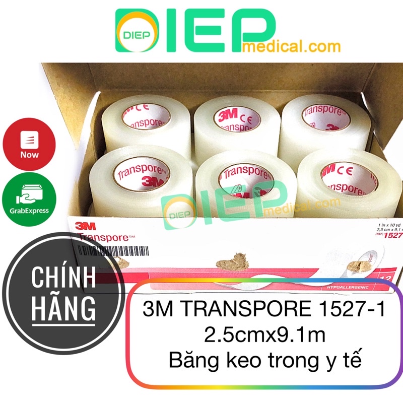 ✅ 3M TRANSPORE 1527-1  - Băng keo trong y tế 1527-1 kích thước 2.5cmx9.1m
