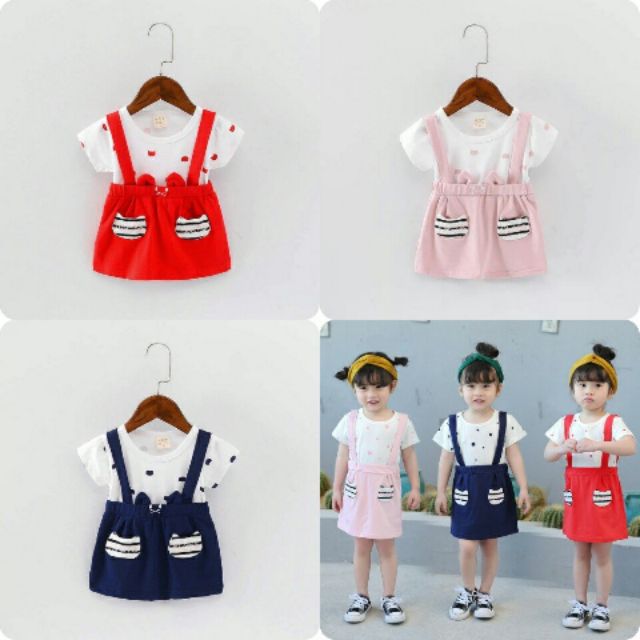 Set yếm váy cotton bé gái