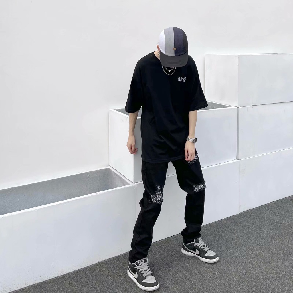 quần jean nam cao cấp unisex quần bò rách gố thời trang from rộng quần jean ống rộng nữ trẻ tuổi đồ đôi quần bò nam rách gối