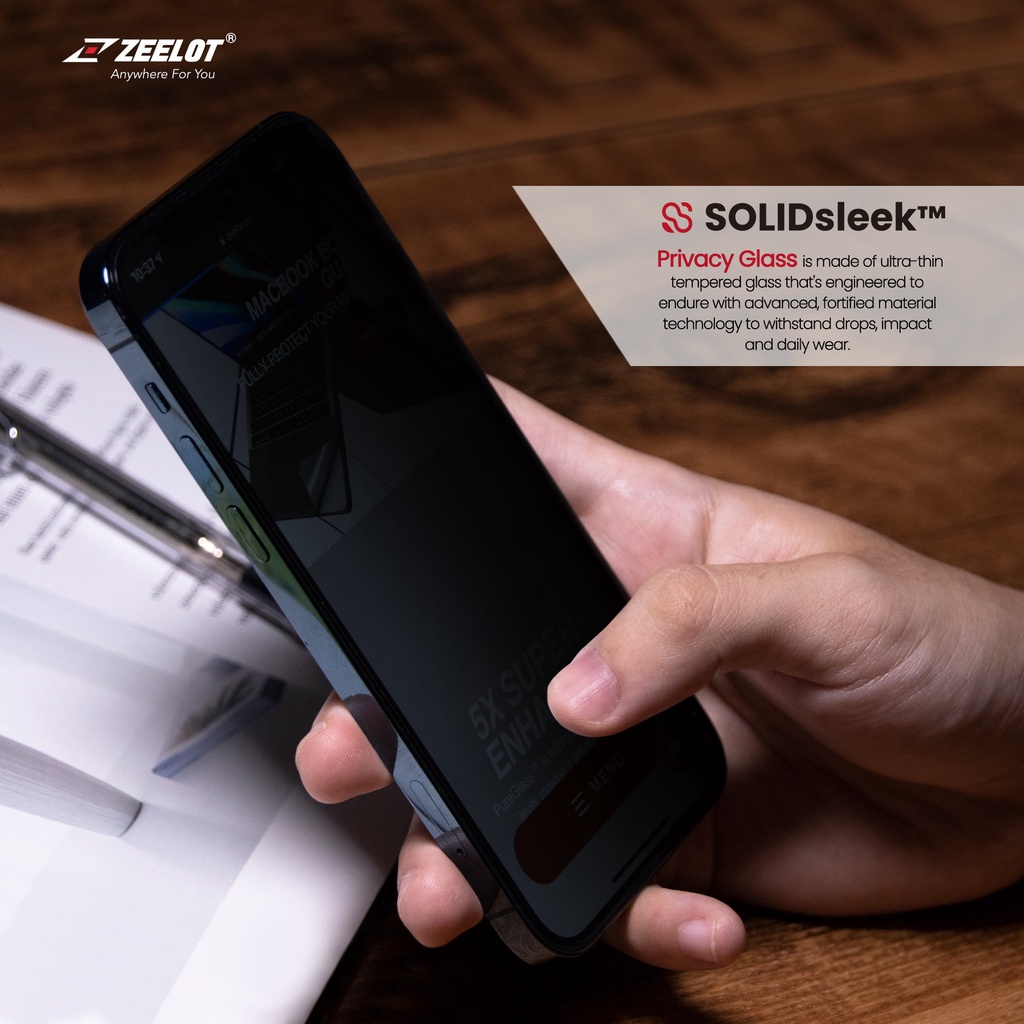 Kính Cường Lực Chống Nhìn Trộm Zeelot SOLIDsleek Dành Cho iPhone 14 Pro Max - 14 Pro -14 Plus/13 Pro Max - 14/13/13 Pro