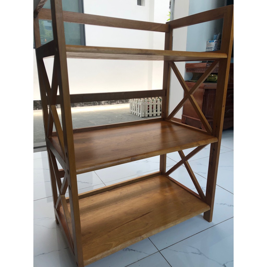 Kệ Lò Vi Sóng Gỗ Cao Su 3 Tầng 64cm