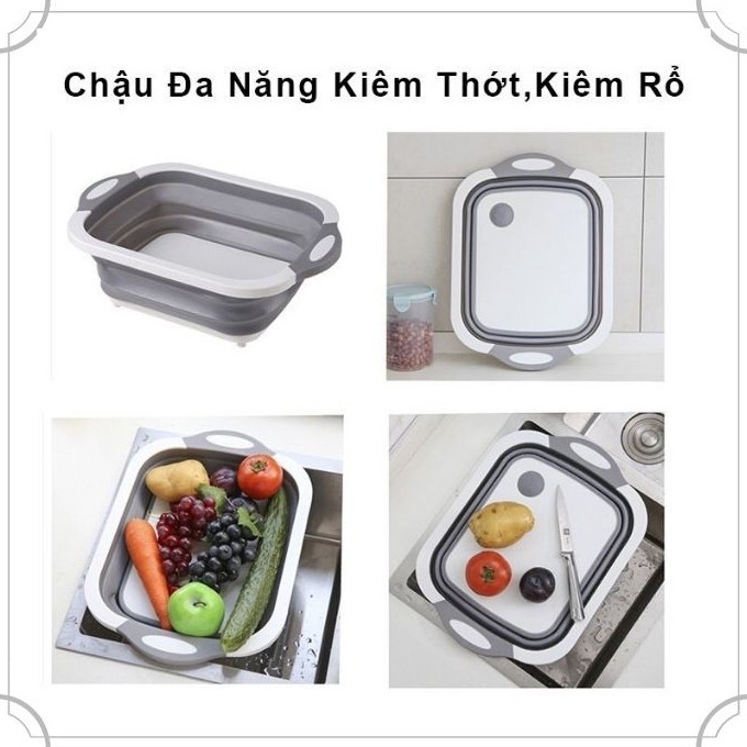 CHẬU THỚT ĐA NĂNG GẤP GỌN - Chậu Kèm Thớt 2 in 1 Tiện ích, Giá rẻ