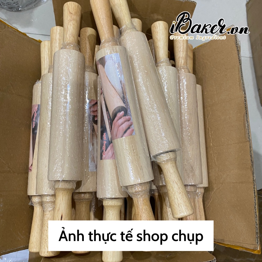 Cây cán bột/ cây lăn bột gỗ có tay cầm - Trục xoay - Dài 38cm