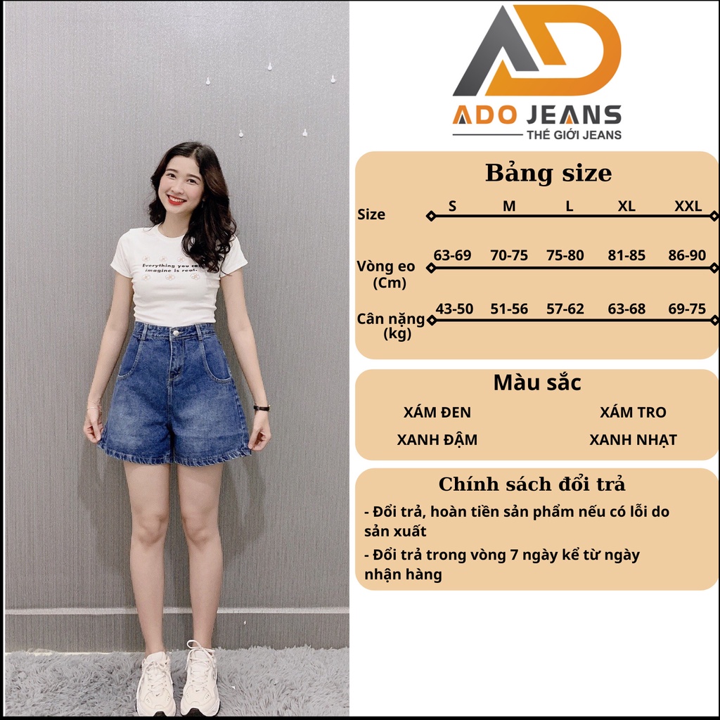 Quần short Jean Nữ, Lưng Cao Ống Rộng BigSize 60kg-80kg