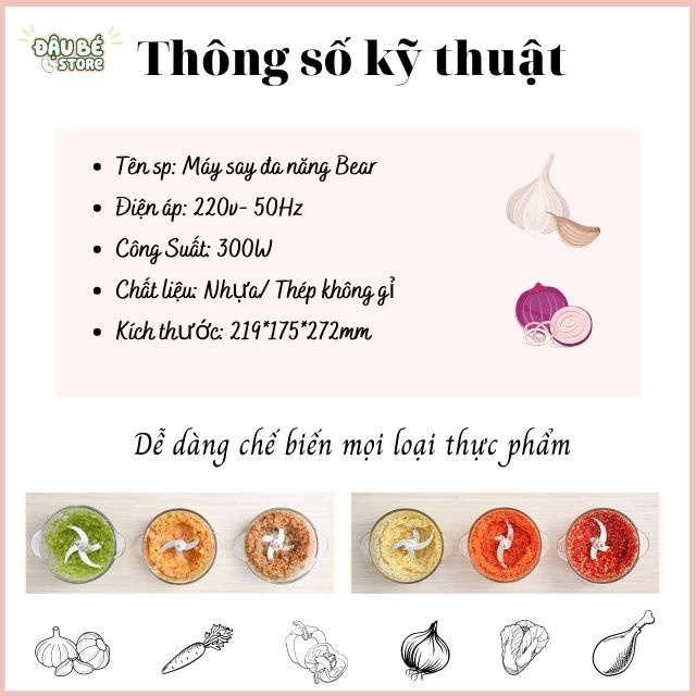 MÁY XAY THỰC PHẨM ĐA NĂNG BEAR 2L / MÁY XAY THỊT CỐI THUỶ TINH TIỆN DỤNG [ CHÍNH HÃNG - CÓ BẢO HÀNH ] - DAUBE - MX001