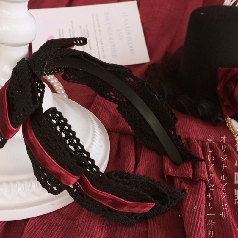 Băng Đô Cài Tóc Đính Nơ Ren Ruy Băng Phong Cách Hoàng Gia Halloween