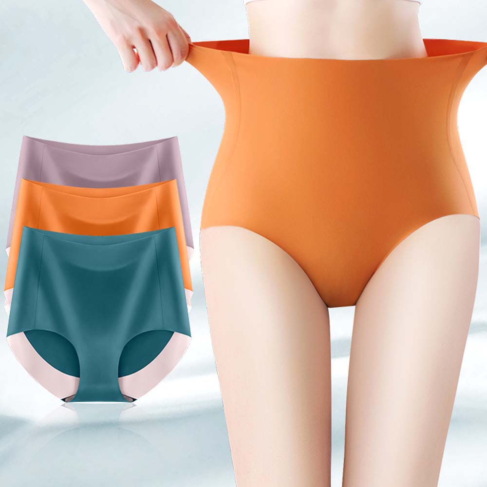 FALLFORBEAUTY Quần lót không đường may lưng cao bằng cotton lụa lạnh thoáng khí chống vi khuẩn màu trơn nhiều màu sắc cho nữ