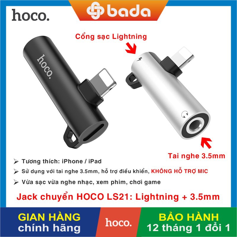 Jack chuyển đổi âm thanh IP HOCO LS21 sang giắc tai nghe 3.5 mm kèm cổng sạc
