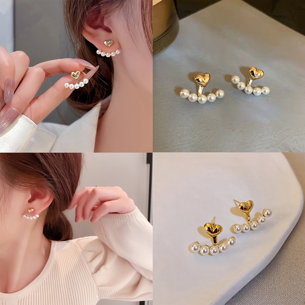 Khuyên Tai Dạng Kẹp Đính Ngọc Trai Hình Trái Tim Đơn Giản Thời Trang