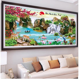 Tranh thêu kín phong cảnh NON NƯỚC HỮU TÌNH, hãng Mona Lisa, mn0105 (150x72 cm) và mn0106 (200x95 cm)